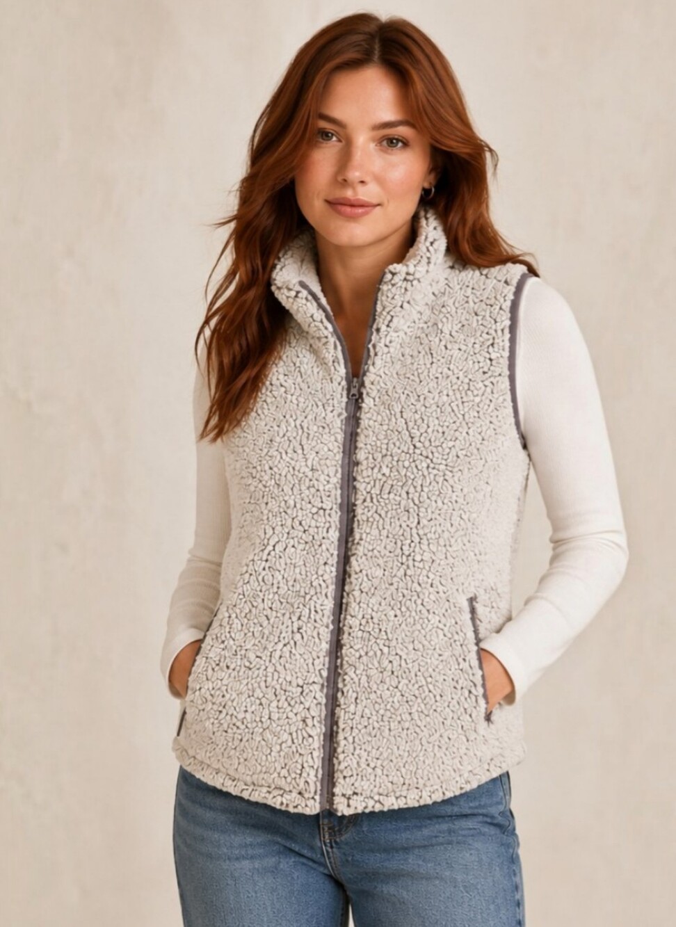 Thread & Supply Arctic Gray Fleece Wubby Faux Sherpa Vest Size Small